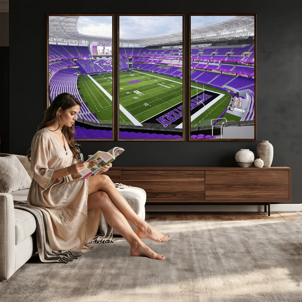 49190-MGV-CV-36X24 - Northwestern University Wildcats Football Team Print - Evanston Ryan Field Wall Art Canvas Print