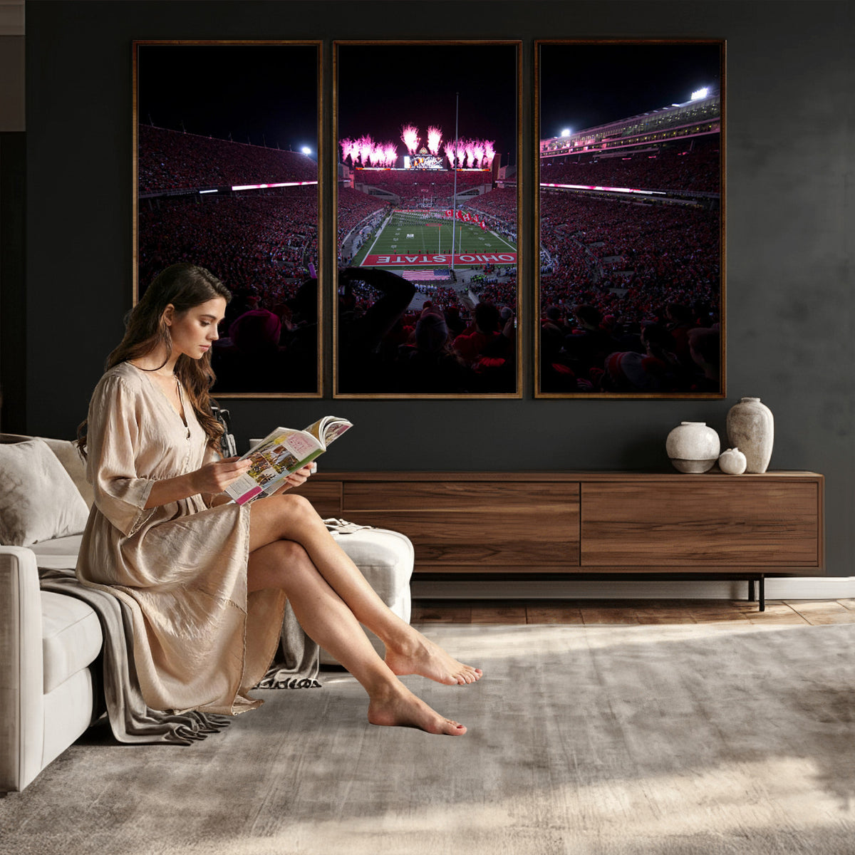 20483-PAN-FL-20X10 - Ohio State University Buckeyes Football Team Print - Columbus Ohio Stadium Wall Art Canvas Print