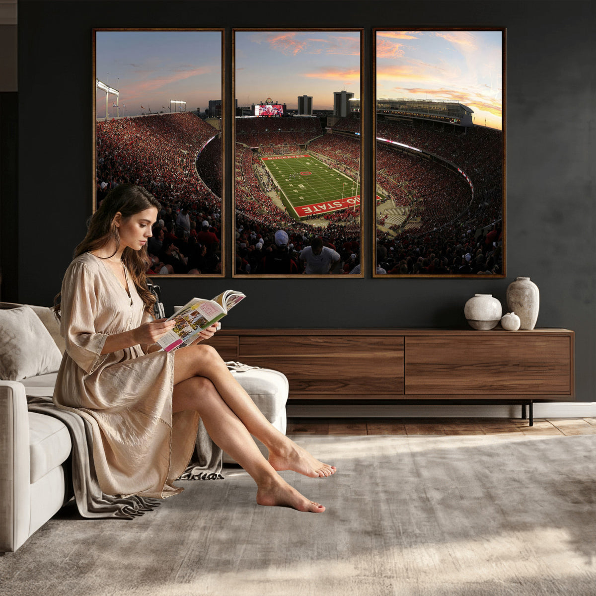 28825-PAN-FL-20X10 - Ohio State University Buckeyes Football Team Print - Columbus Ohio Stadium Wall Art Canvas Print