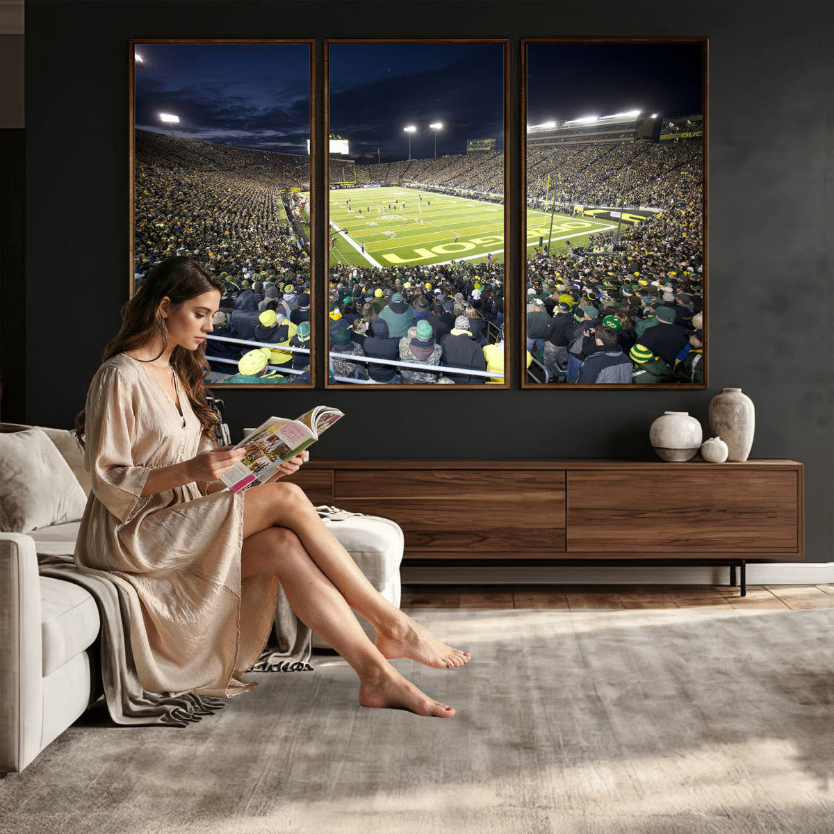 48756-PAN-FL-20X10 - University of Oregon Ducks Football Team Print - Eugene Autzen Stadium Wall Art Canvas Print