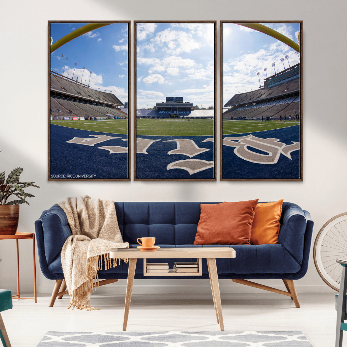 MGV-FC-48X32-3P - Rice University Owls Football Team Print - Houston Rice Stadium Wall Art Canvas Print