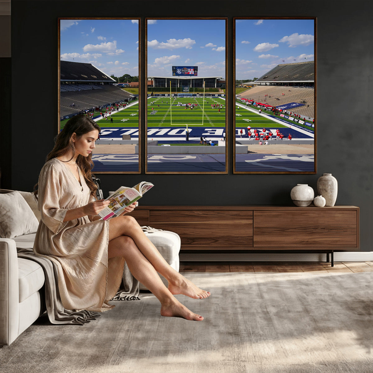 92248-MGV-CV-36X24 - Rice University Owls Football Team Print, Houston Rice Stadium