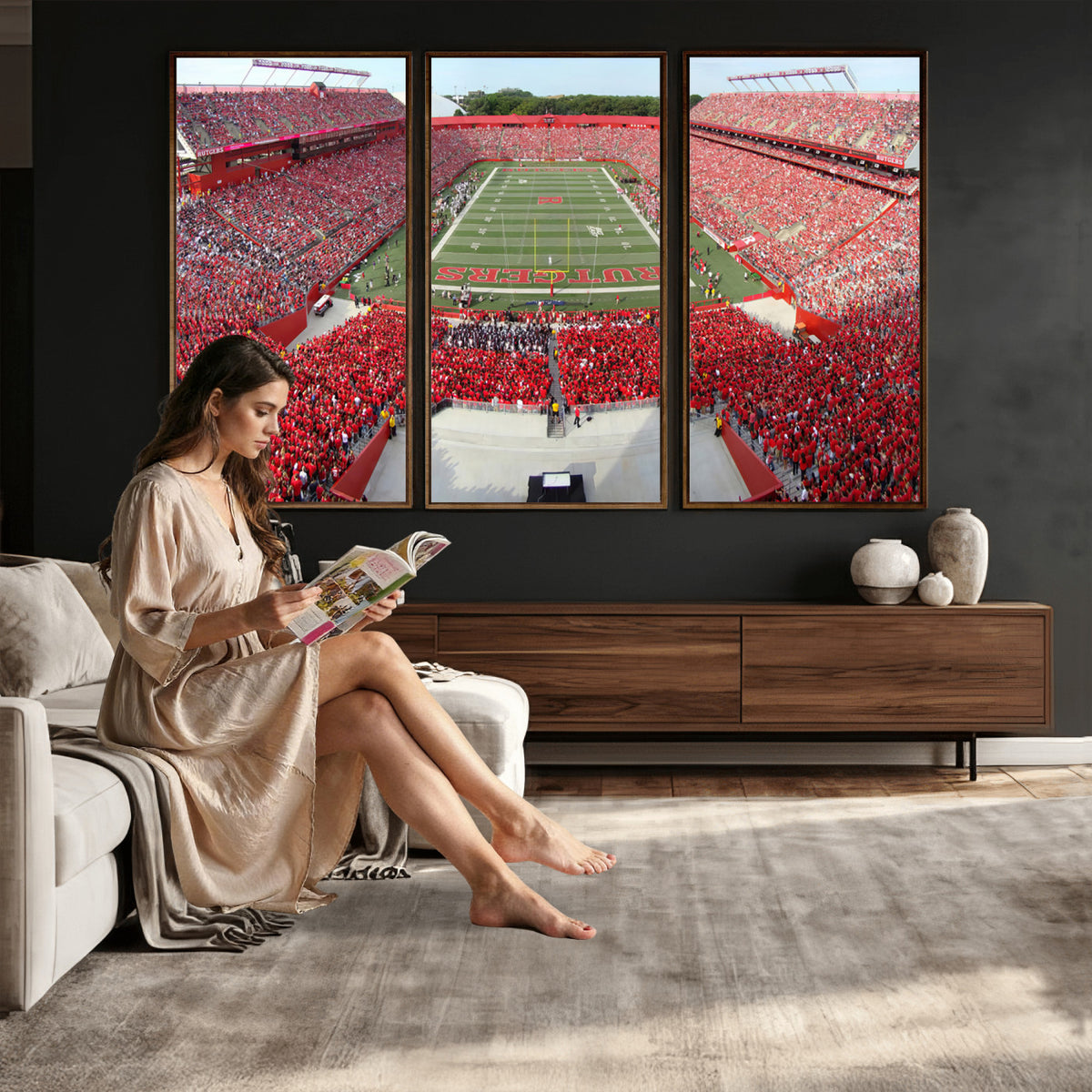 90818-PAN-FL-20X10 - Rutgers Scarlet Knights Football Team Print - Piscataway SHI Stadium Wall Art Canvas Print