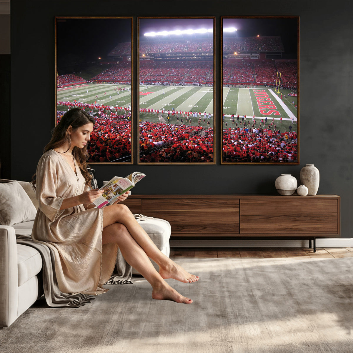 53225-PAN-FL-20X10 - Rutgers University Scarlet Knights Football Team Print - Piscataway SHI Stadium Wall Art Canvas