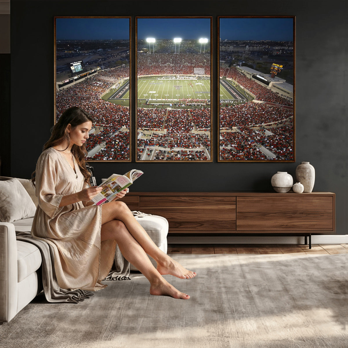 55763-MGV-CV-36X24 - Texas Tech Red Raiders Football Team Print, Lubbock Jones AT&T Stadium, Framed and Ready to Hang