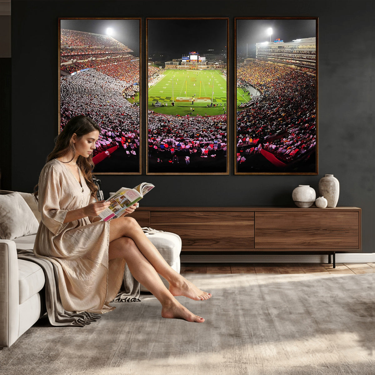 12091-PAN-FL-20X10 - University of Maryland Terrapins Football Team Print - College Park SECU Stadium Wall Art Canvas