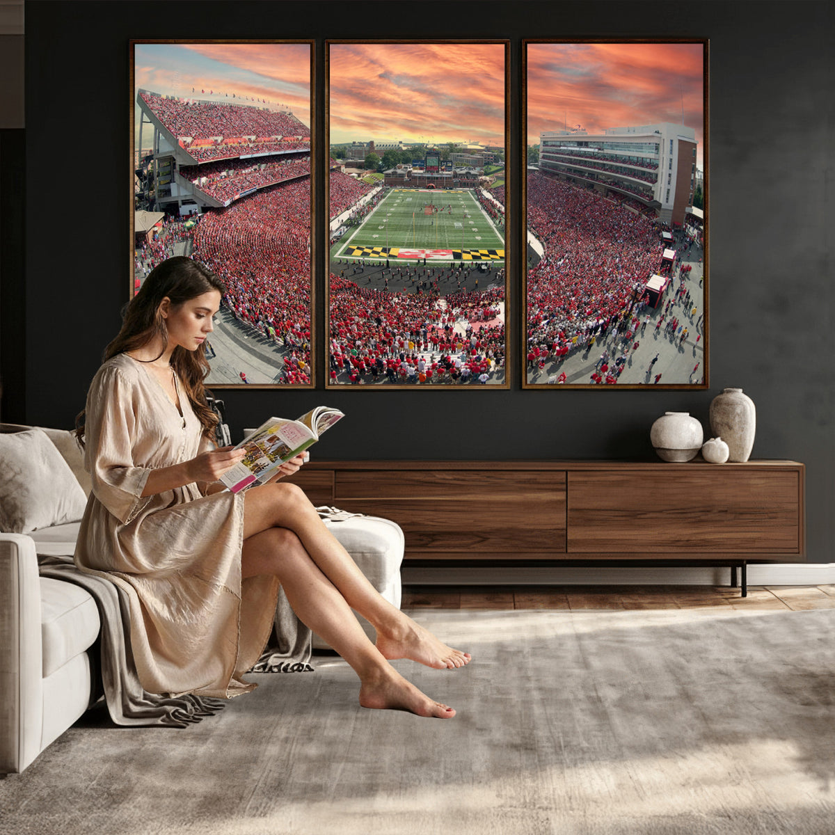24140-PAN-FL-20X10 - University of Maryland Terrapins Football Team Print - College Park SECU Stadium Wall Art Canvas