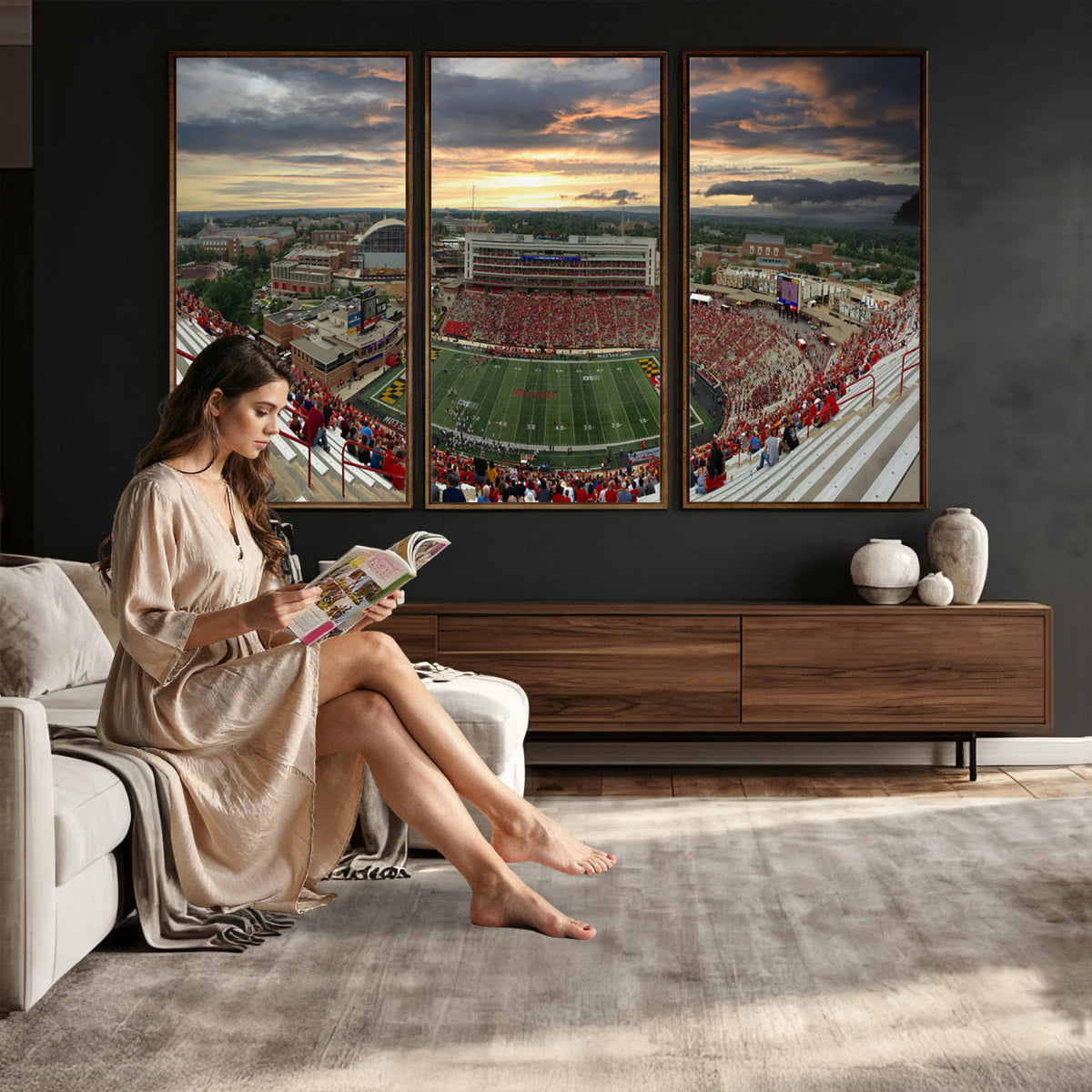 29993-PAN-FL-20X10 - University of Maryland Terrapins Football Team Print - College Park SECU Stadium Wall Art Canvas