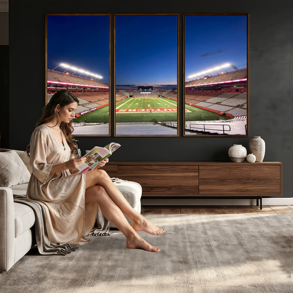 15051-MGV-CV-36X24 - Rutgers Scarlet Knights Football Team Print, Piscataway SHI Stadium