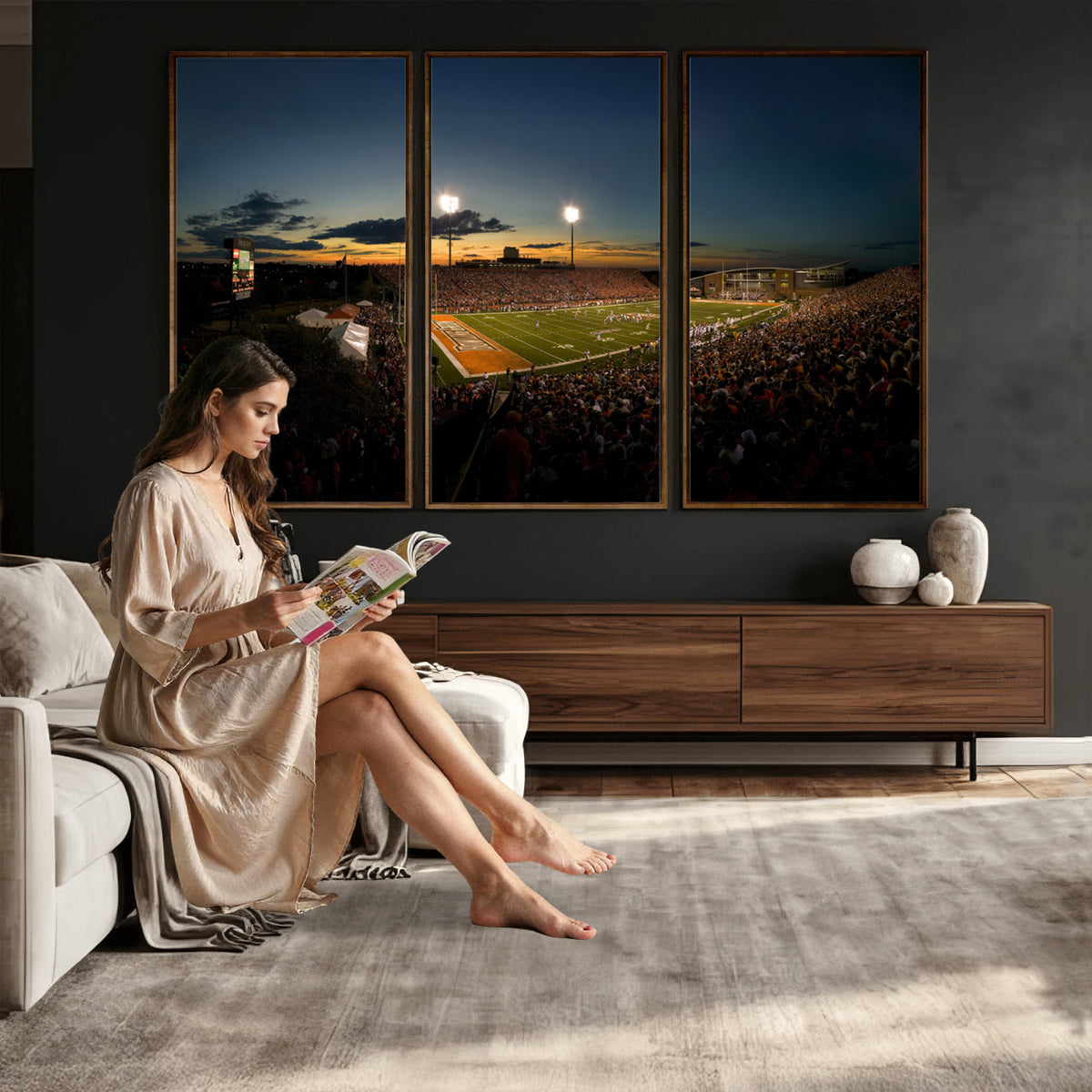 15980-PAN-FL-20X10 - Ball State Cardinals Football Team Print - Muncie Scheumann Stadium Wall Art Canvas Print
