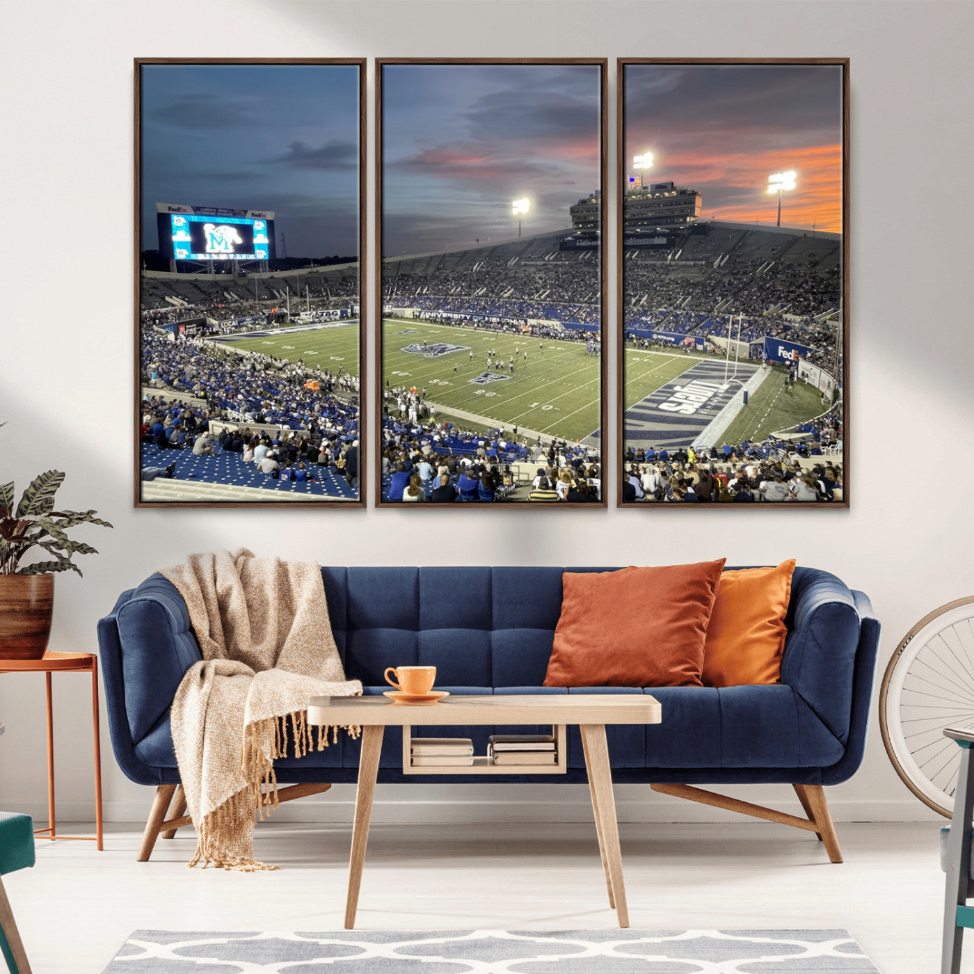 MGV-FC-48X32-3P - Memphis Tigers Football Team Print - Memphis Simmons Bank Liberty Stadium Wall Art Canvas Print