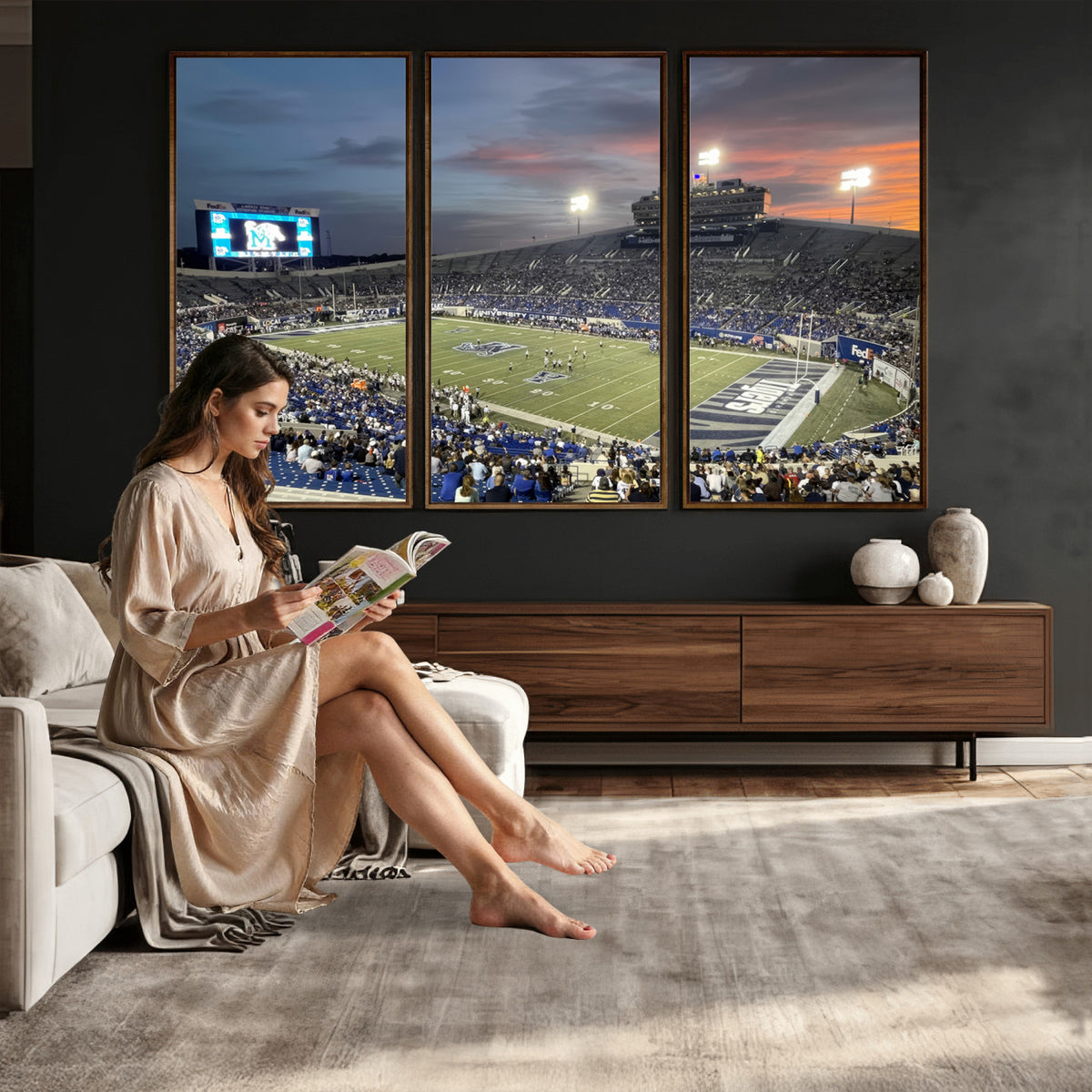 64409-PAN-FL-20X10 - Memphis Tigers Football Team Print - Memphis Simmons Bank Liberty Stadium Wall Art Canvas Print