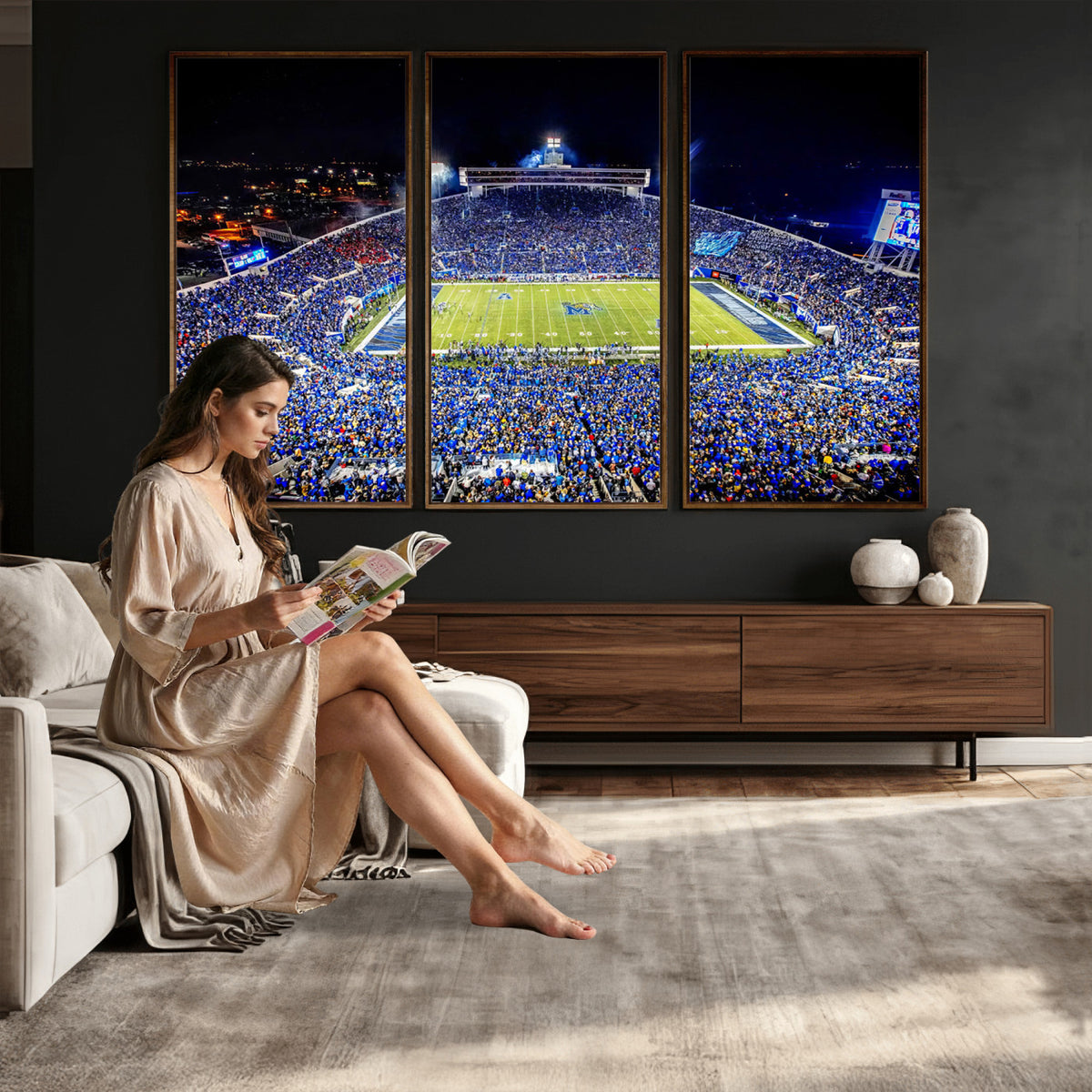 11665-PAN-FL-20X10 - University of Memphis Tigers Football Team Print - Memphis Simmons Bank Liberty Stadium Wall Art