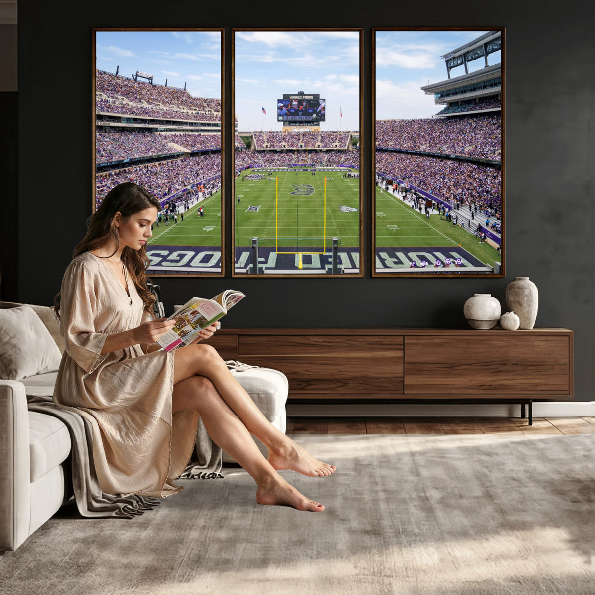 27650-PAN-FL-20X10 - TCU Horned Frogs Football Team Print - Fort Worth Amon G. Carter Stadium Wall Art Canvas Print