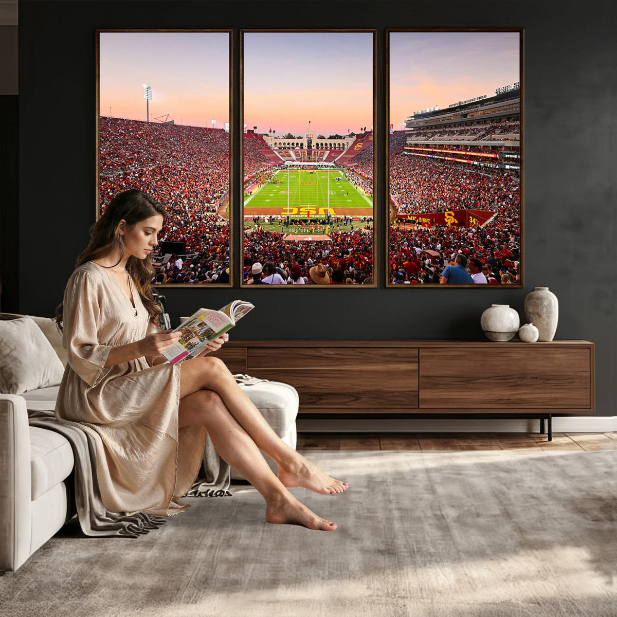 39904-MGV-CV-36X24 - The University of Southern California USC Trojans Football Team Print, Home Bar Wall Decor
