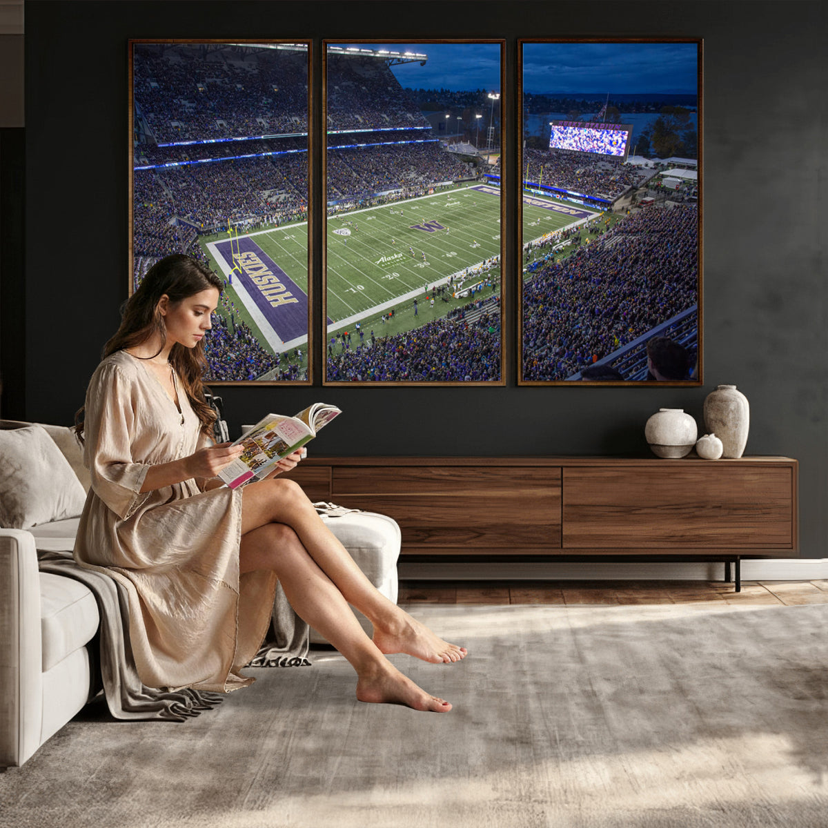 84780-MGV-CV-36X24 - The University of Washington Huskies Football Team Print, Framed and Ready to Hang