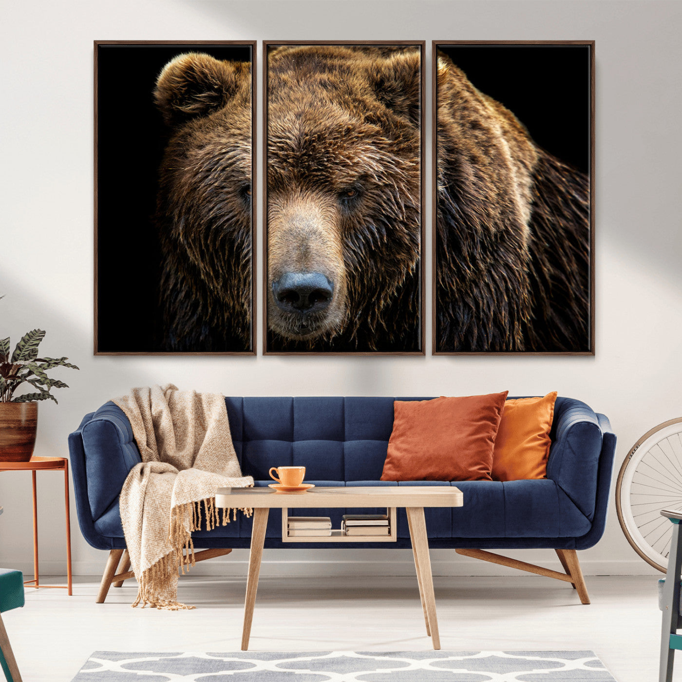 MGV-FC-48X32-3P - Grizzly Brown Bear Canvas Wall Art, Wildlife Animal Canvas Artwork Bear Print, Bear Wall Art Print,