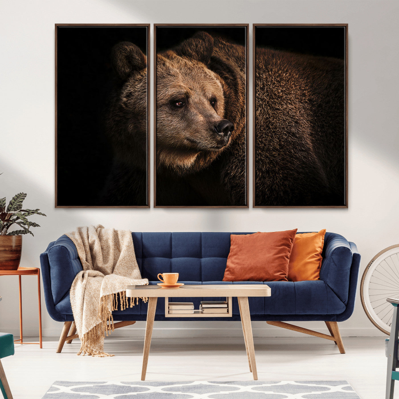 MGV-FC-48X32-3P - Wild Grizzly 399 Bear Canvas Wall Art Print, Bear Animal Canvas Artwork Print, Black Bear Wall Art
