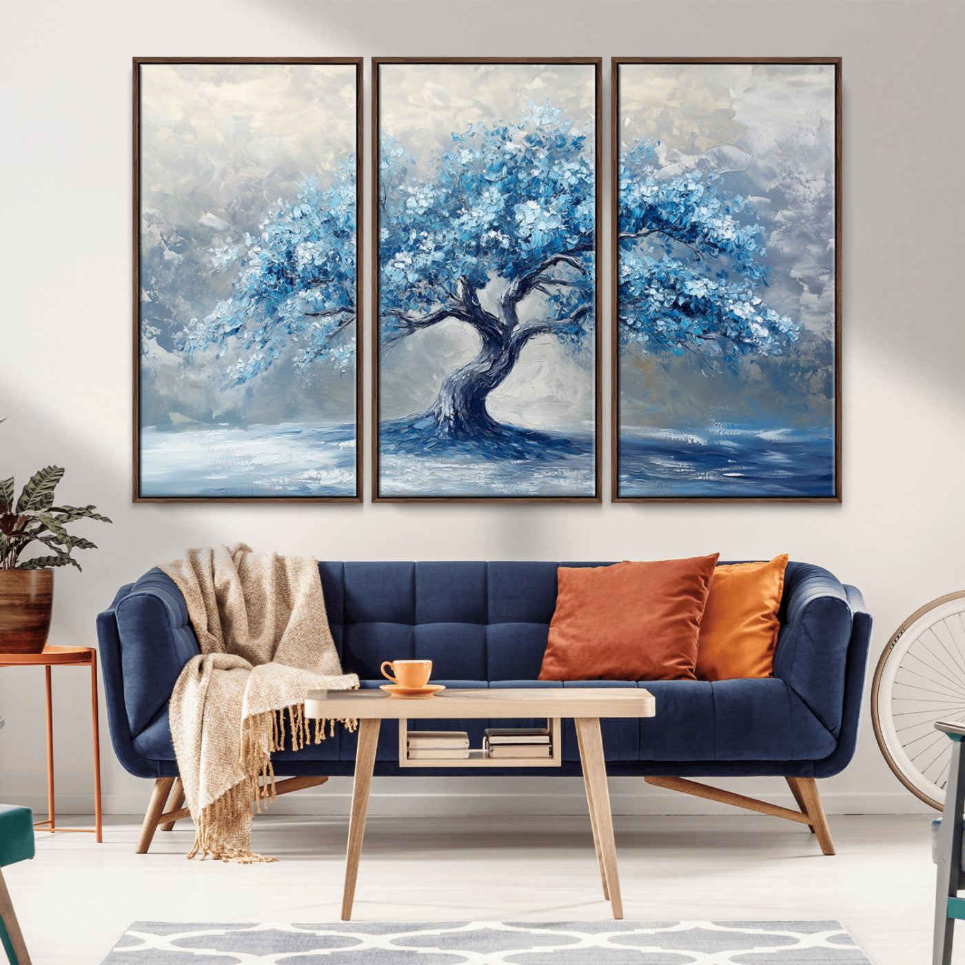 MGV-FC-48X32-3P - Abstract Blue Tree Art Canvas Print, Majestic Tree Wall Art Print for Farmhouse Decor