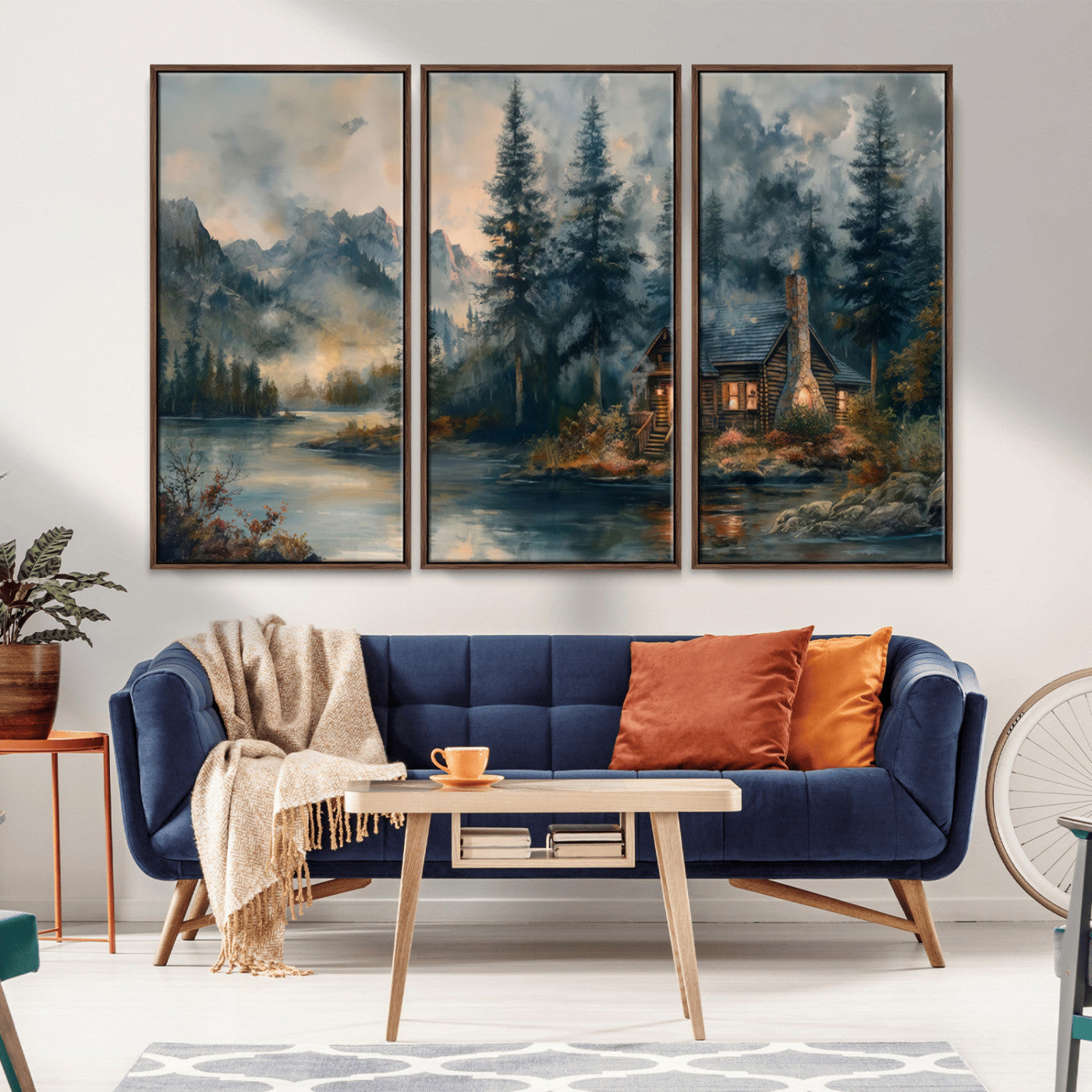 MGV-FC-48X32-3P - Rustic Cabin Woods Wall Art Print | Lake in a Forest Canvas Print | Cabin, Lodge, and Farmhouse