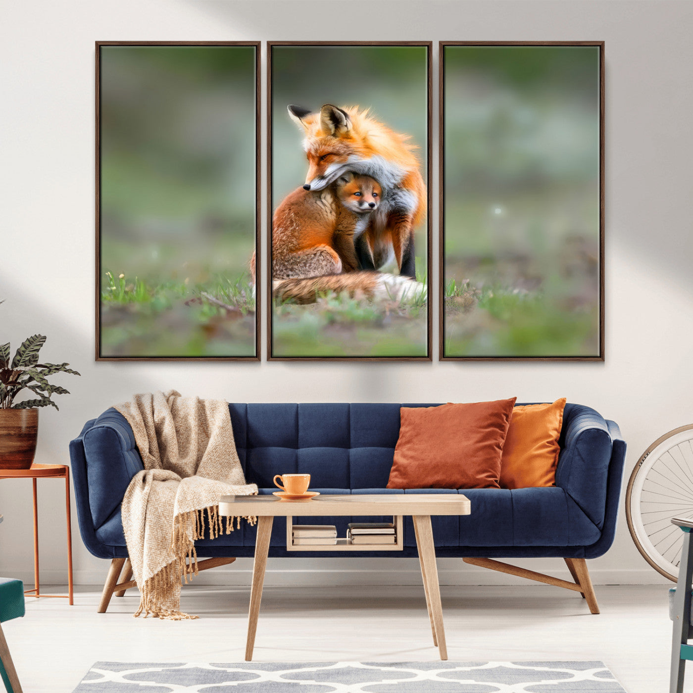 MGV-FC-48X32-3P - Heartwarming Fox and Baby Cub Wall Art | Ready to Hang Canvas Print of Foxes in Nature | Perfect for