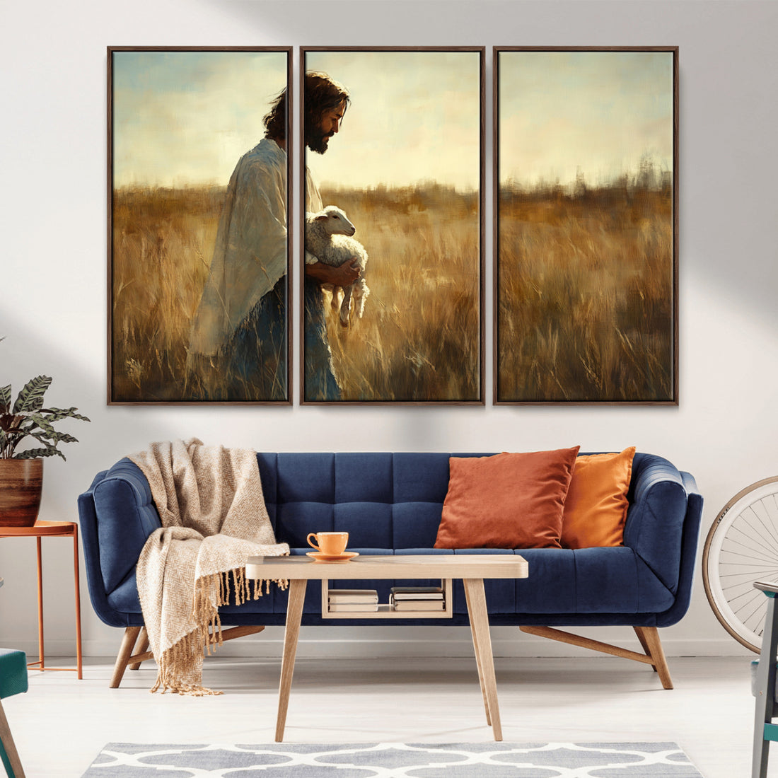 Jesus the Good Shepherd Wall Art Canvas Print, Inspirational Christian Religious Print for Prayer Room