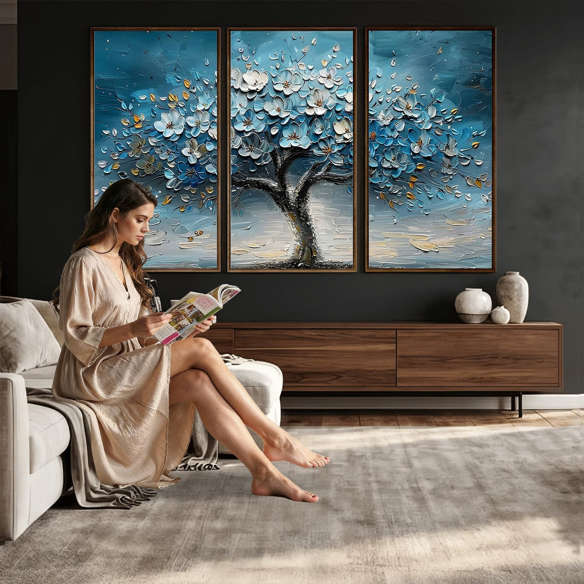 24109-_Poster-30x20 - Abstract Blooming Tree Wall Art Canvas Print, Floral Modern Home Decor