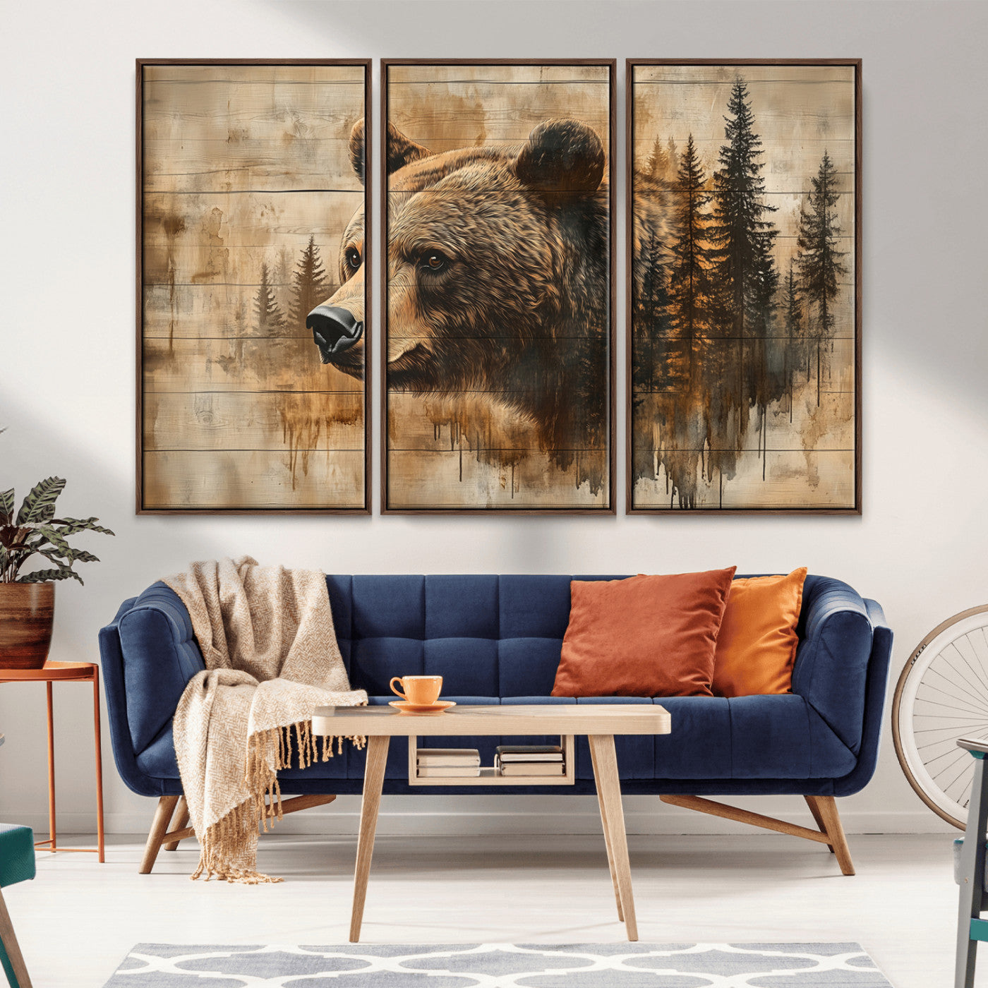 MGV-FC-48X32-3P - Rustic Grizzly Bear Wall Art, Abstract Grizzly 399 Bear Wall Art Canvas Print - Woodland Wildlife