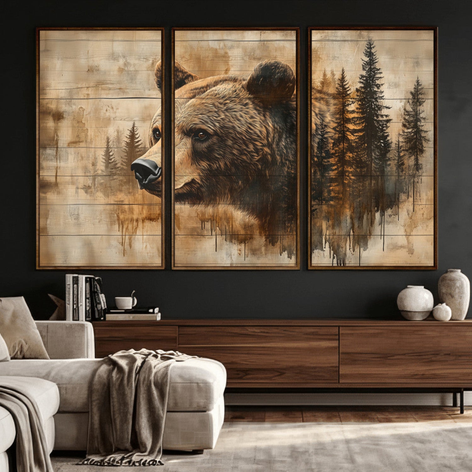 48378-MGV-CV-36X24 - Rustic Grizzly Bear Wall Art, Abstract Grizzly 399 Bear Wall Art Canvas Print - Woodland Wildlife