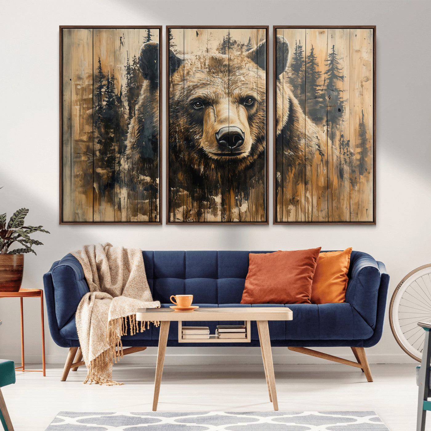 MGV-FC-48X32-3P - Majestic Grizzly 399 Bear Wall Art | 3-Panel Rustic Canvas Print for Living Room, Office, or Cabin