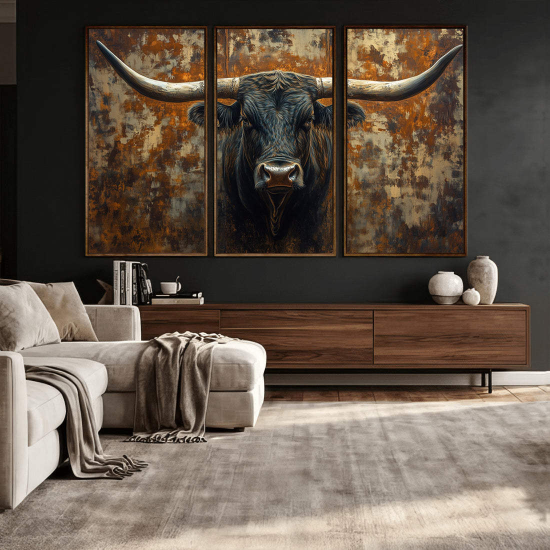 Longhorn Texas Cow Bull Wall Art | Rustic Farmhouse Canvas Print