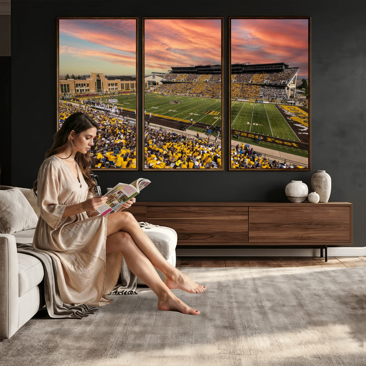 90508-MGV-CV-36X24 - University of Wyoming Cowboys Football Team Print, Laramie, Extra Large Game Room Wall Decor