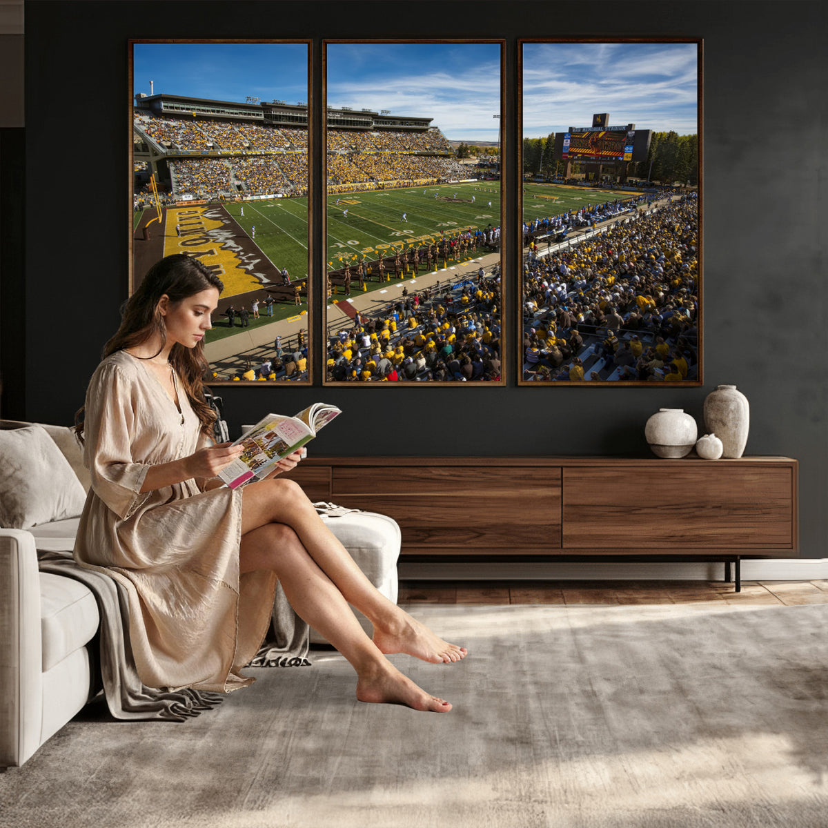 89846-MGV-CV-36X24 - University of Wyoming Cowboys Football Team Print, Laramie, Man Cave Wall Decor