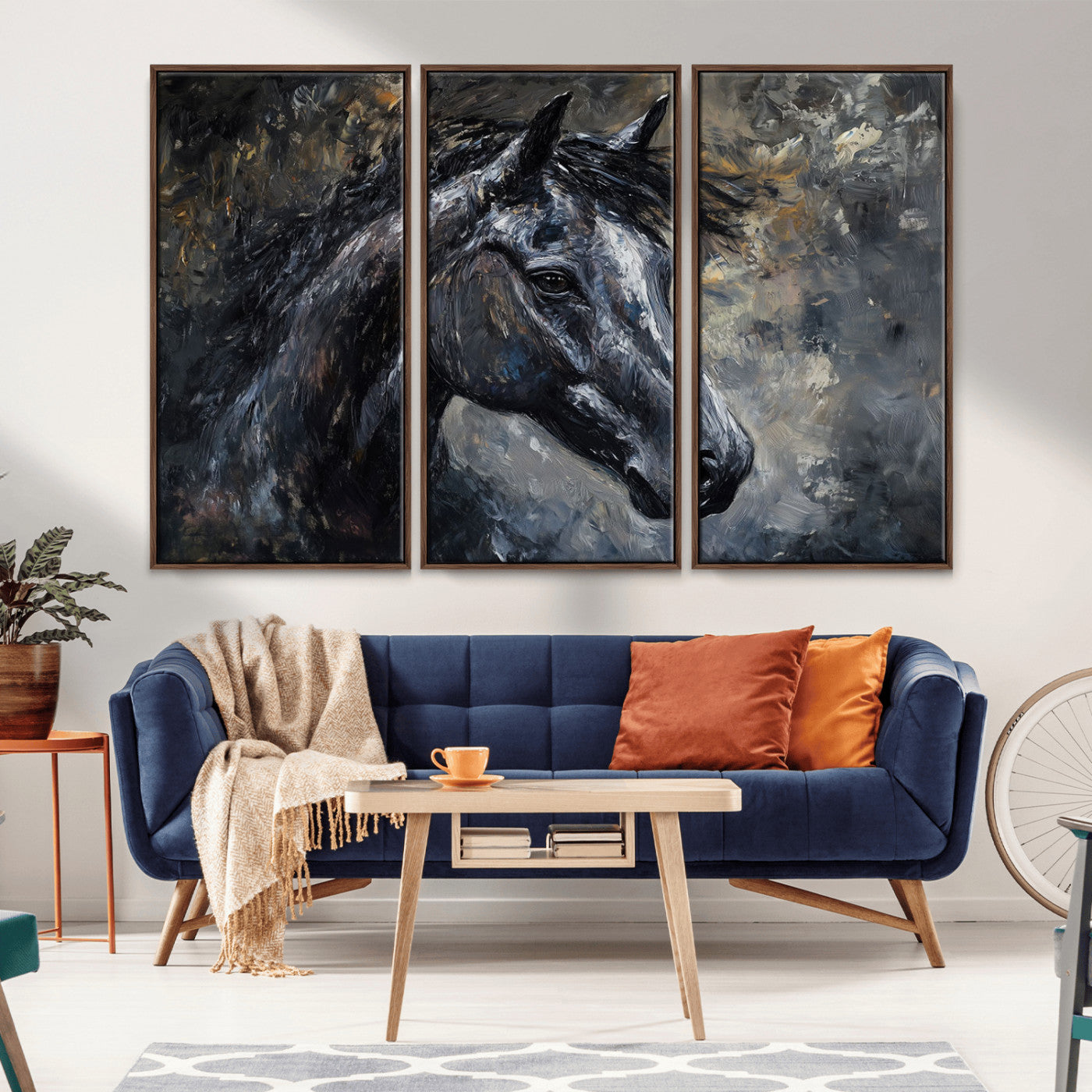 MGV-FC-48X32-3P - Large Abstract Horse Wall Art Canvas Print | Farmhouse Wall Decor | Rustic Horse Art | Western Cabin