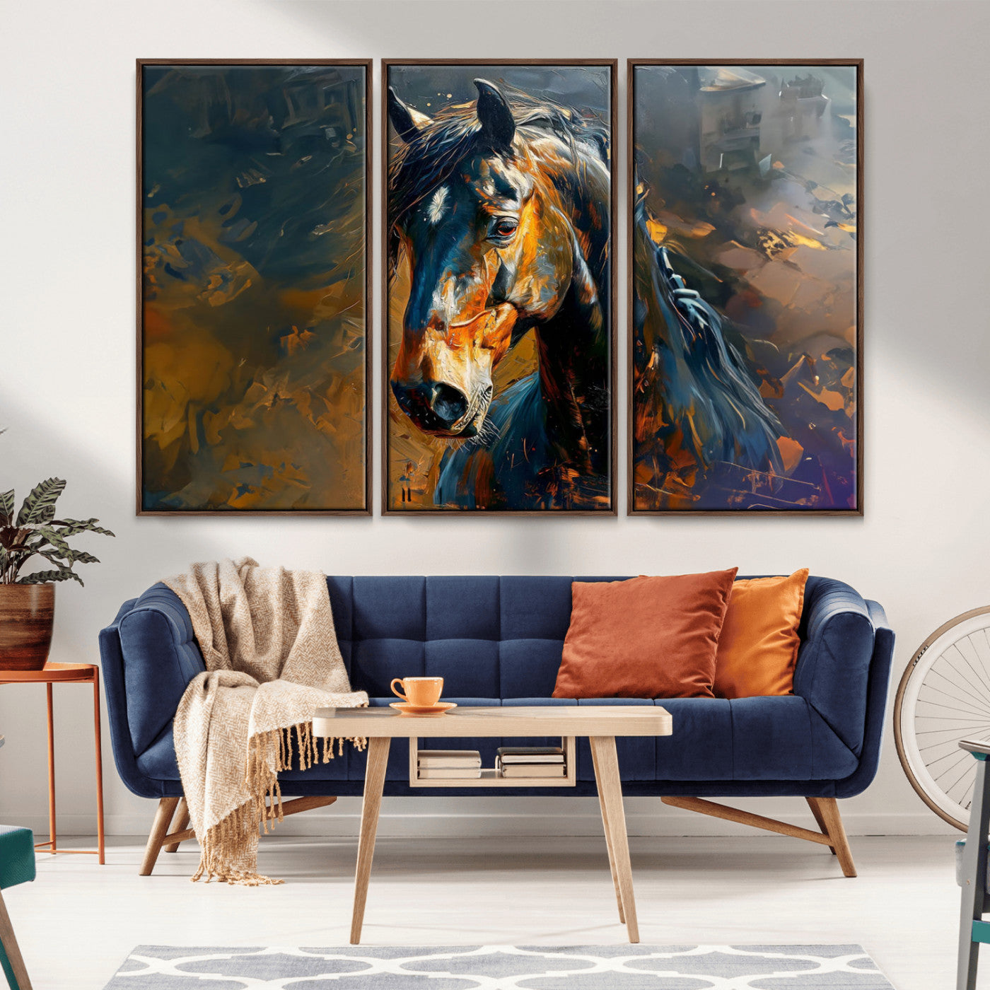 MGV-FC-48X32-3P - Abstract Horse Wall Art Canvas Print | Farmhouse Wall Decor | Western Cabin Art | Rustic Horse Decor