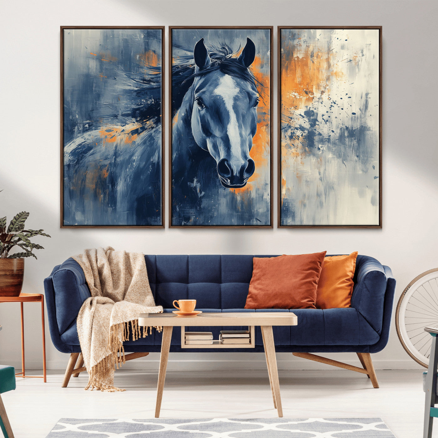 MGV-FC-48X32-3P - Abstract Blue Horse Wall Art Print Canvas | Horse Wall Art Print | Western Decor for Farmhouse |