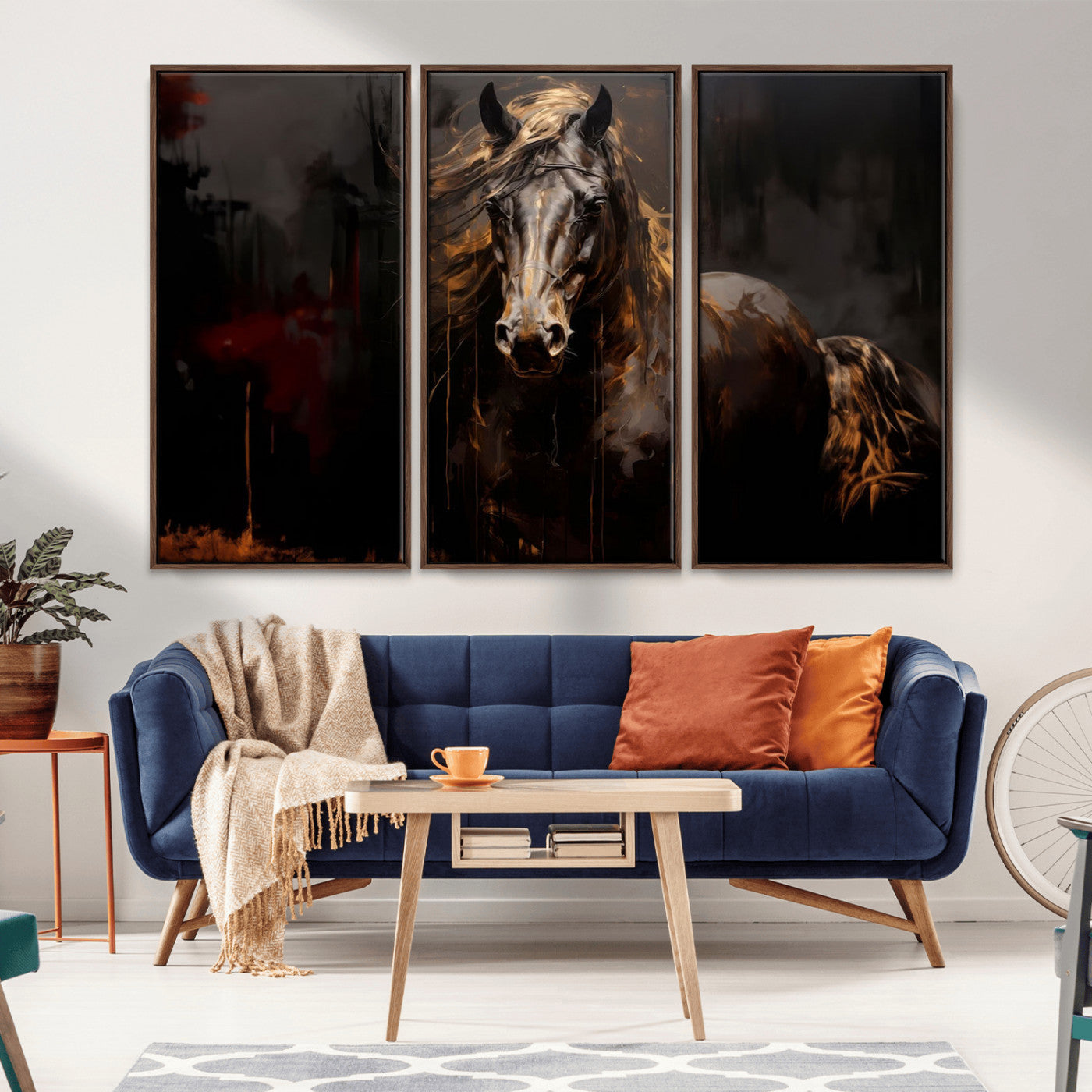 MGV-FC-48X32-3P - Abstract Black Horse Canvas Print for Farmhouse Wall Art | Abstract Equine Wall Art | Western Decor