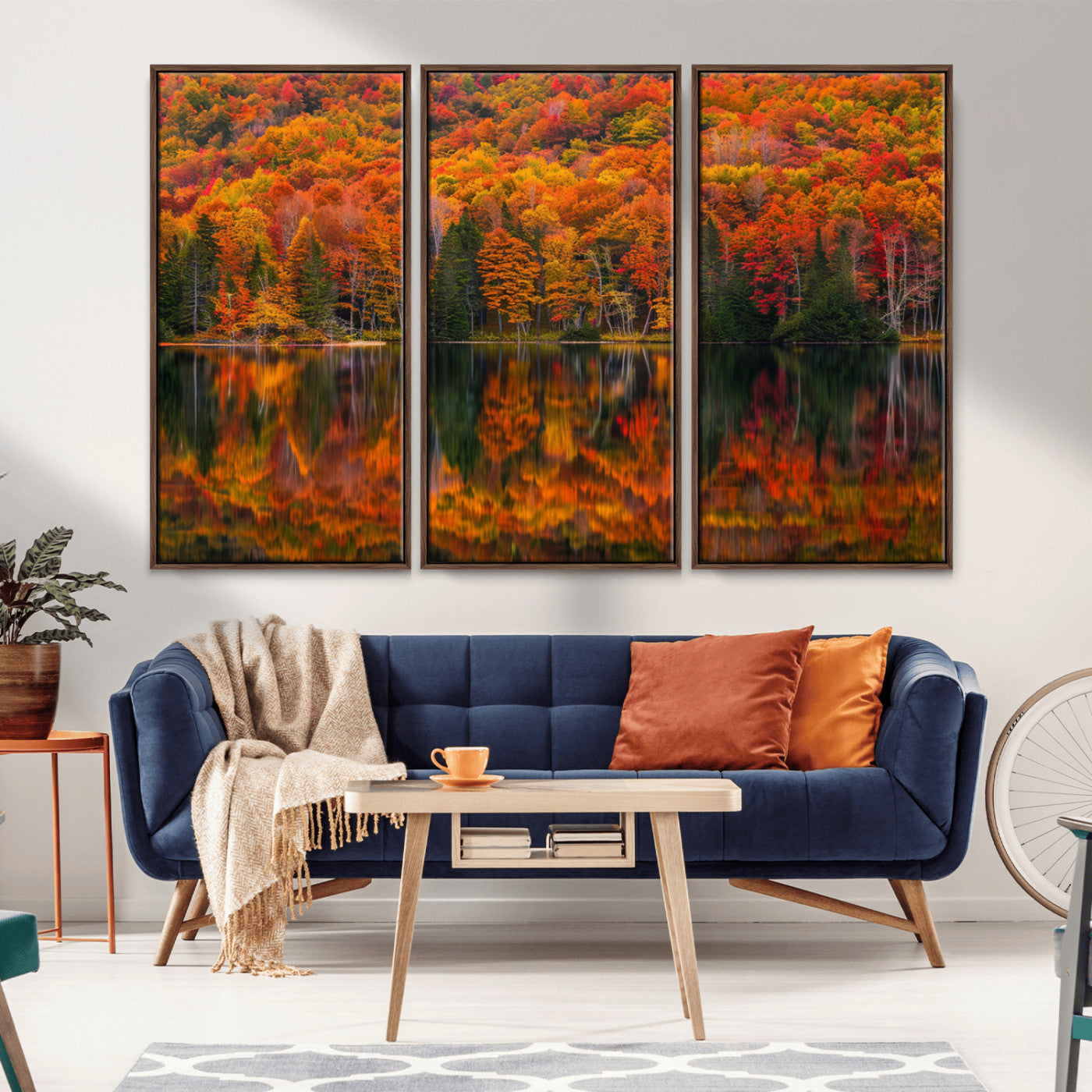 MGV-FC-48X32-3P - Fall Foliage Wall Art - Autumn Reflection Canvas Print, Stunning Fall Foliage Wall Art, Serene Lake