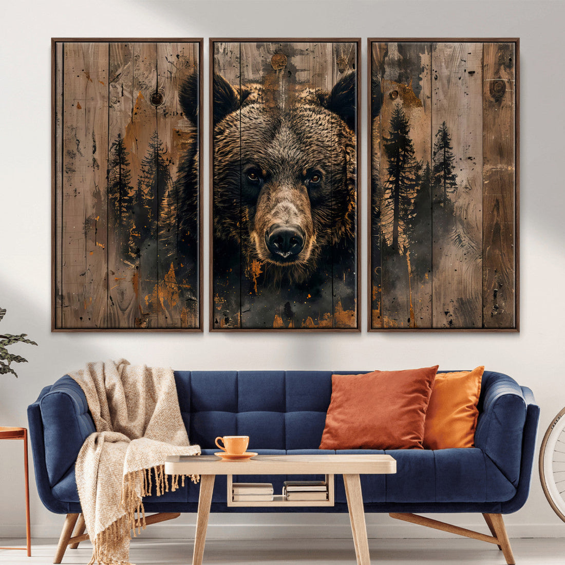 Rustic Grizzly 399 Wall Art, Triptych Canvas Print, Rustic Decor