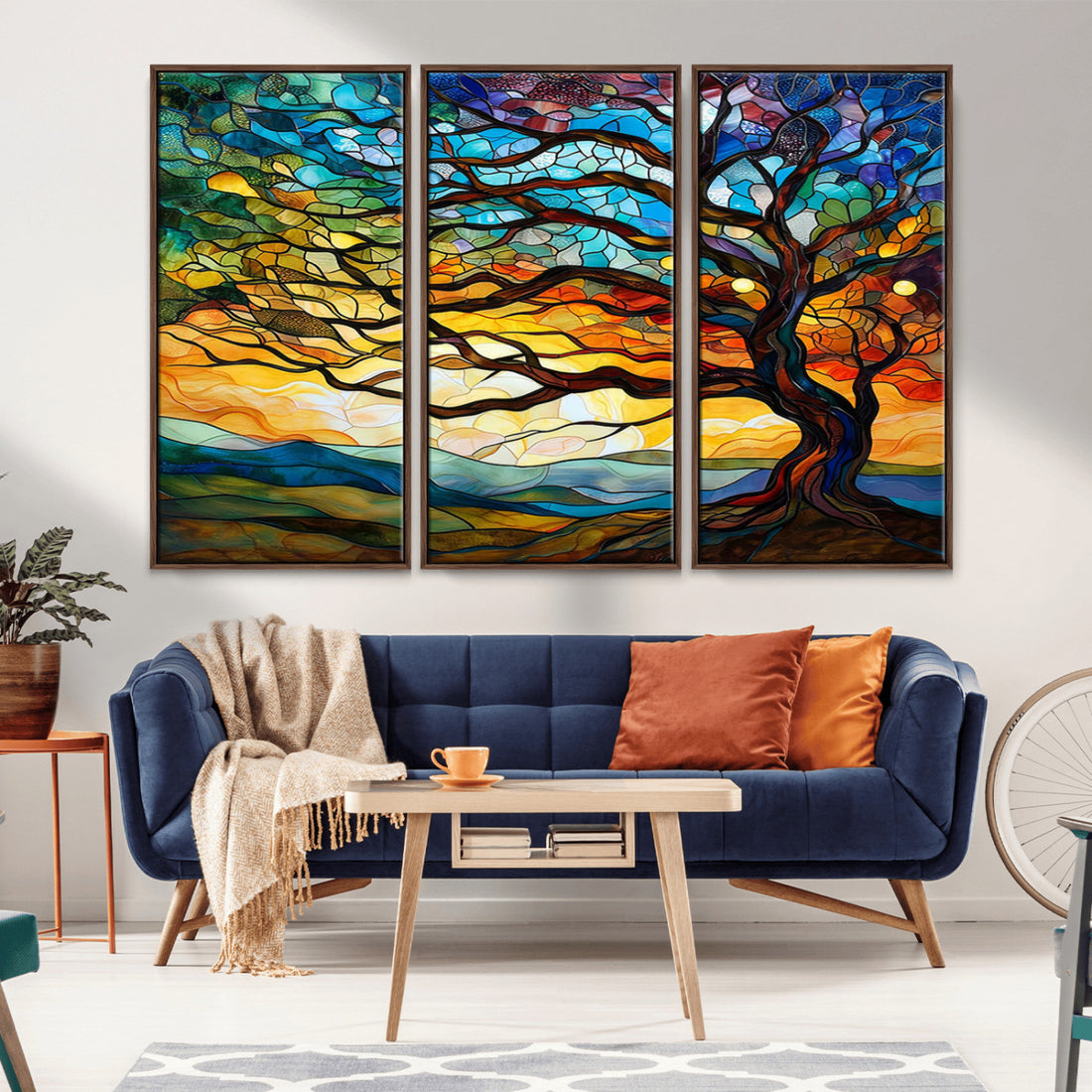 Vibrant Mosaic Tree of Life Wall Art, Stained Glass Style Canvas Print