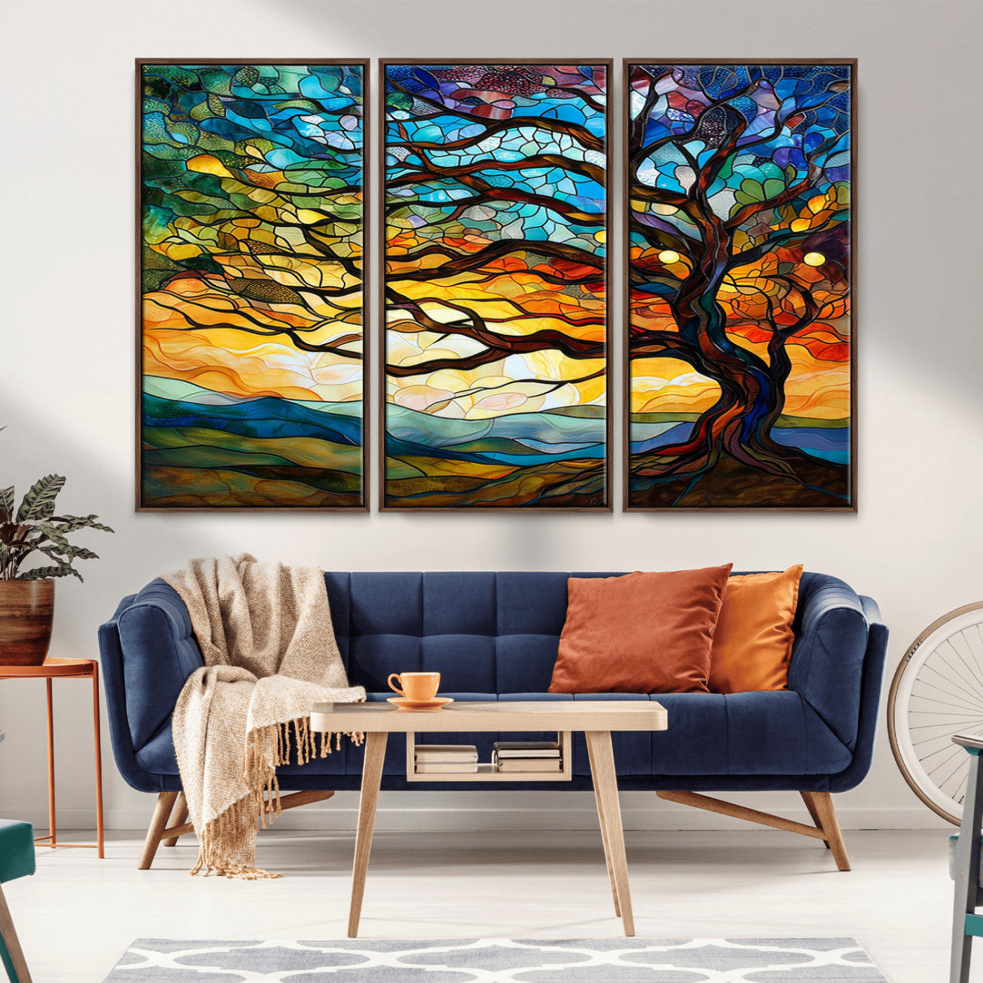 MGV-FC-48X32-3P - Vibrant Mosaic Tree of Life Wall Art | Stained Glass Style Canvas Print | Ready to Hang Artistic