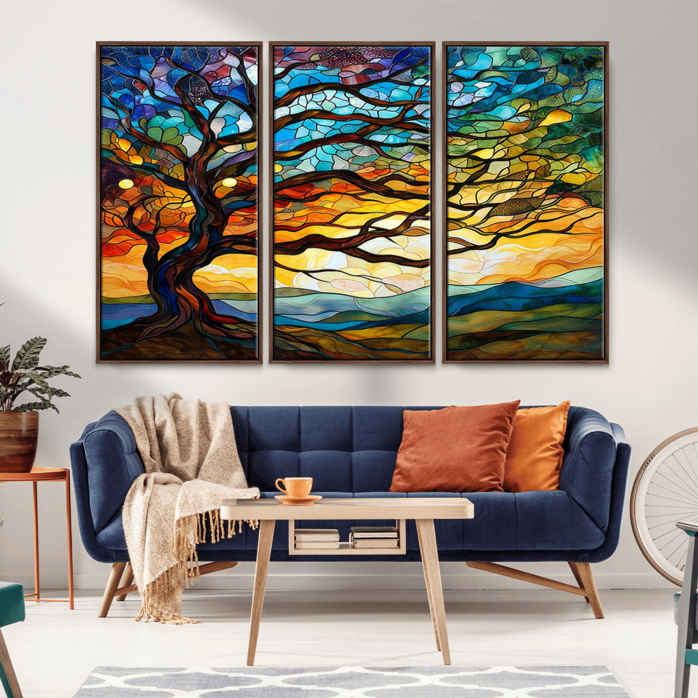 MGV-FC-48X32-3P - Mosaic Tree Wall Art | Ready to Hang Stained Glass Style Canvas Print | Farmhouse Wall Decor, Cabin