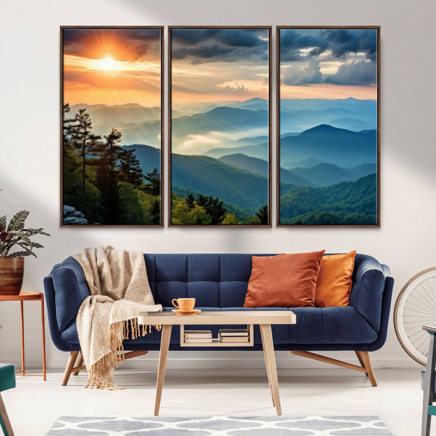 MGV-FC-48X32-3P - Sunrise Over Mountain Range Wall Art Canvas Print, Farmhouse Wall Decor, Cabin Wall Art