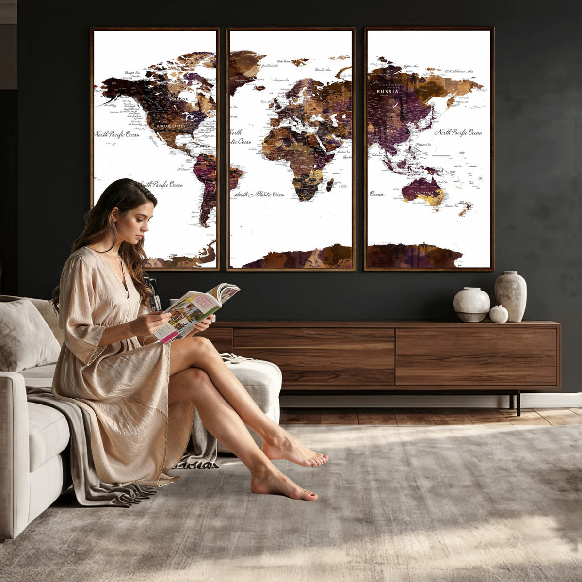 50611-PAN-FL-20X10 - World Map Canvas Print | Detailed Map of the World Wall Art
