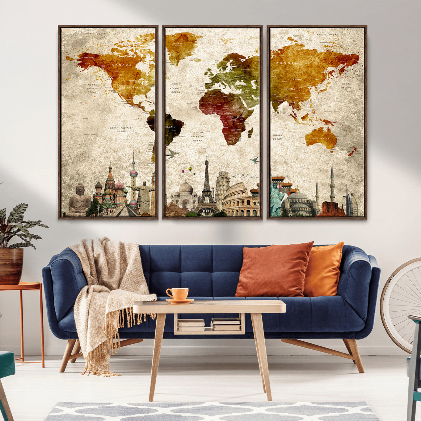 MGV-FC-48X32-3P - Push Pin World Map Canvas Print – Framed Wall Art for Couples to Track Their Travels – Anniversary
