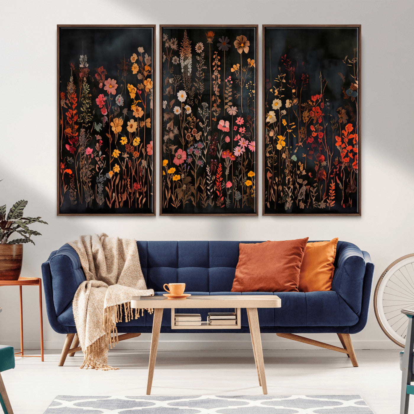 MGV-FC-48X32-3P - Large Floral Painting Print Illustration Flowers Canvas Wall Art Botanical Wall Decor Modern