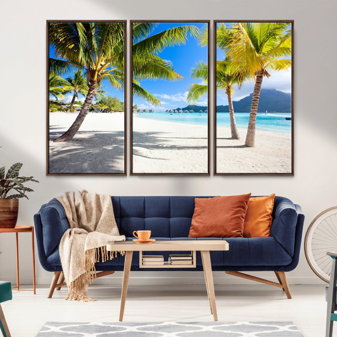 Blue Beach and Sea Wall Art Canvas Print