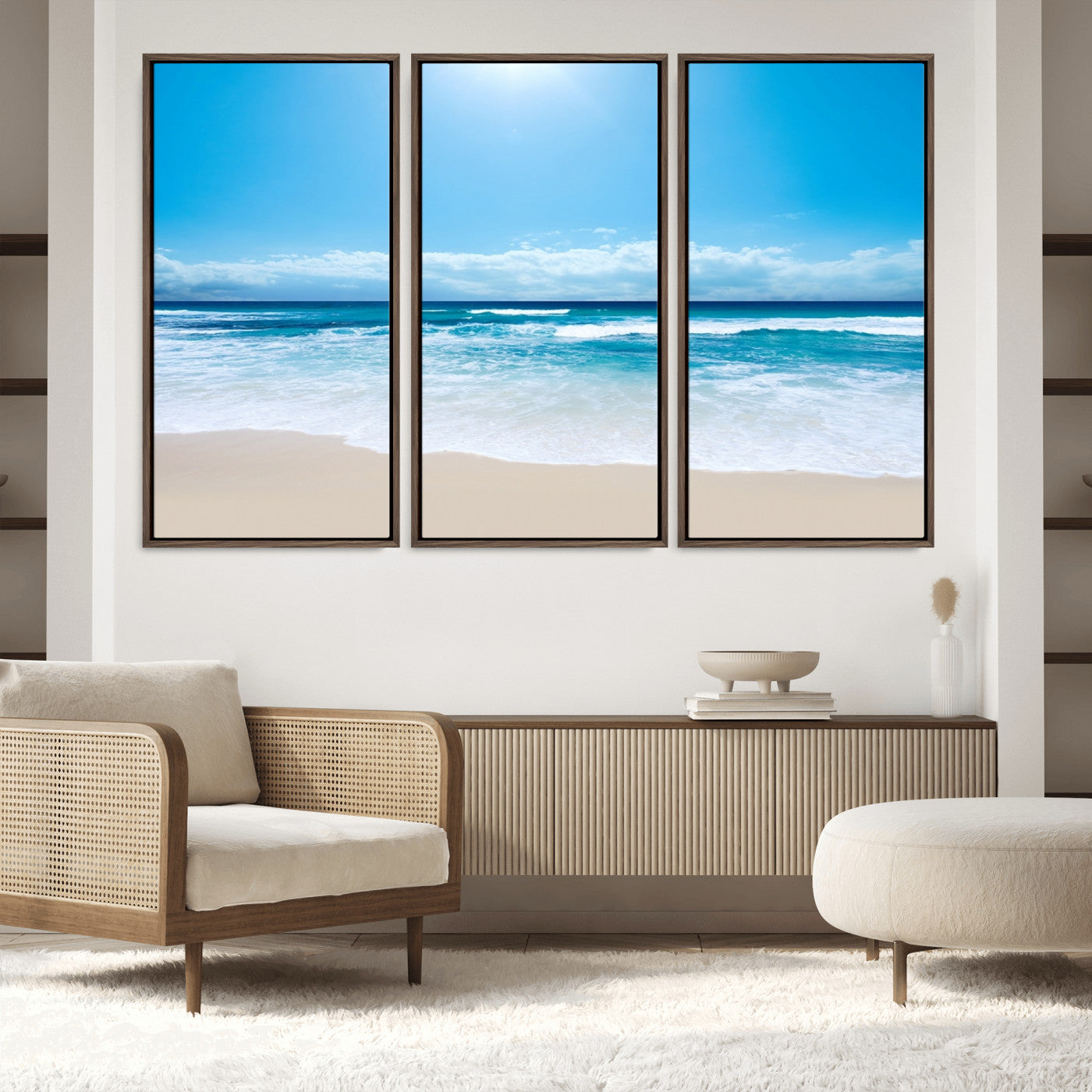 45929-MGV-FC-48X32-3P_Walnut-Wall Art Canvas Print Shiny Blue Sea and Beach