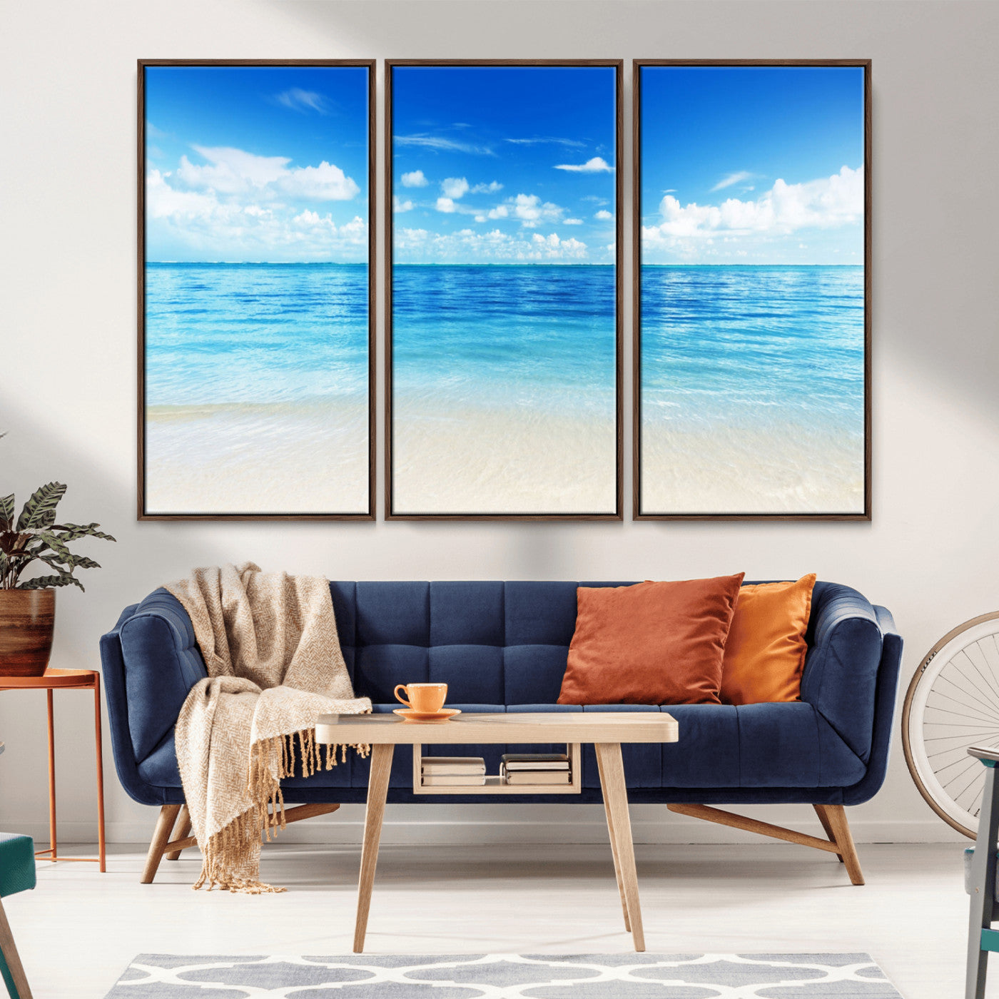 MGV-FC-48X32-3P - Beach Scene Canvas Wall Art Print – Tranquil Ocean Horizon and White Sand Beach Wall Decor for Home