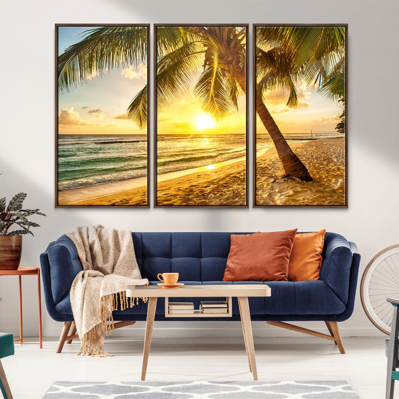 MGV-FC-48X32-3P - Beach Sunset Canvas Wall Art Print - Tropical Beach Canvas Wall Art Print – Vibrant Palm Trees and